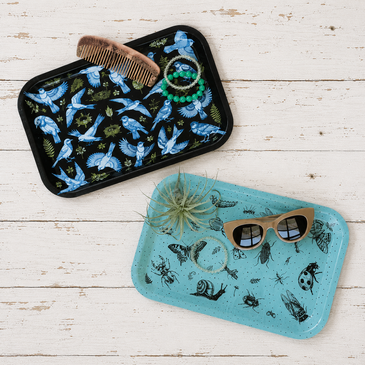 birch wood tray | insecta - aqua blue 13" x 8.5" dishwasher safe