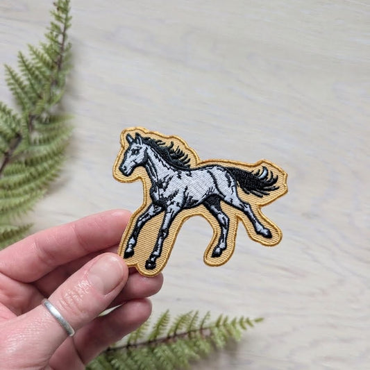 iron-on patch | mustard yellow horse - embroidered Western mustang applique