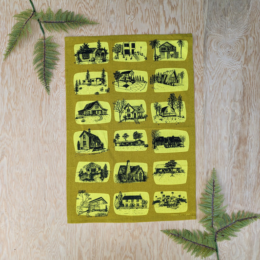 tea towel | houses - yellow architecture dish cloth