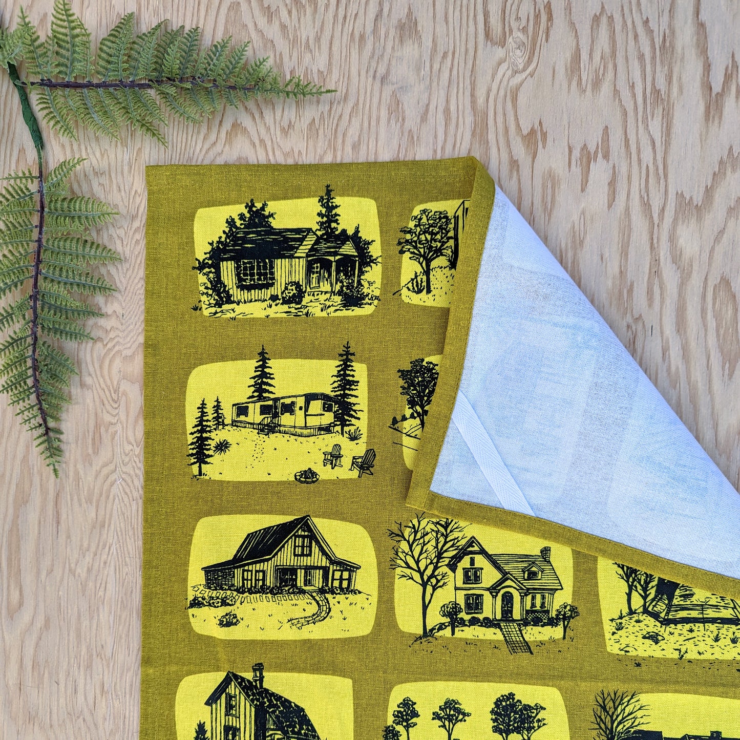 tea towel | houses - yellow architecture dish cloth