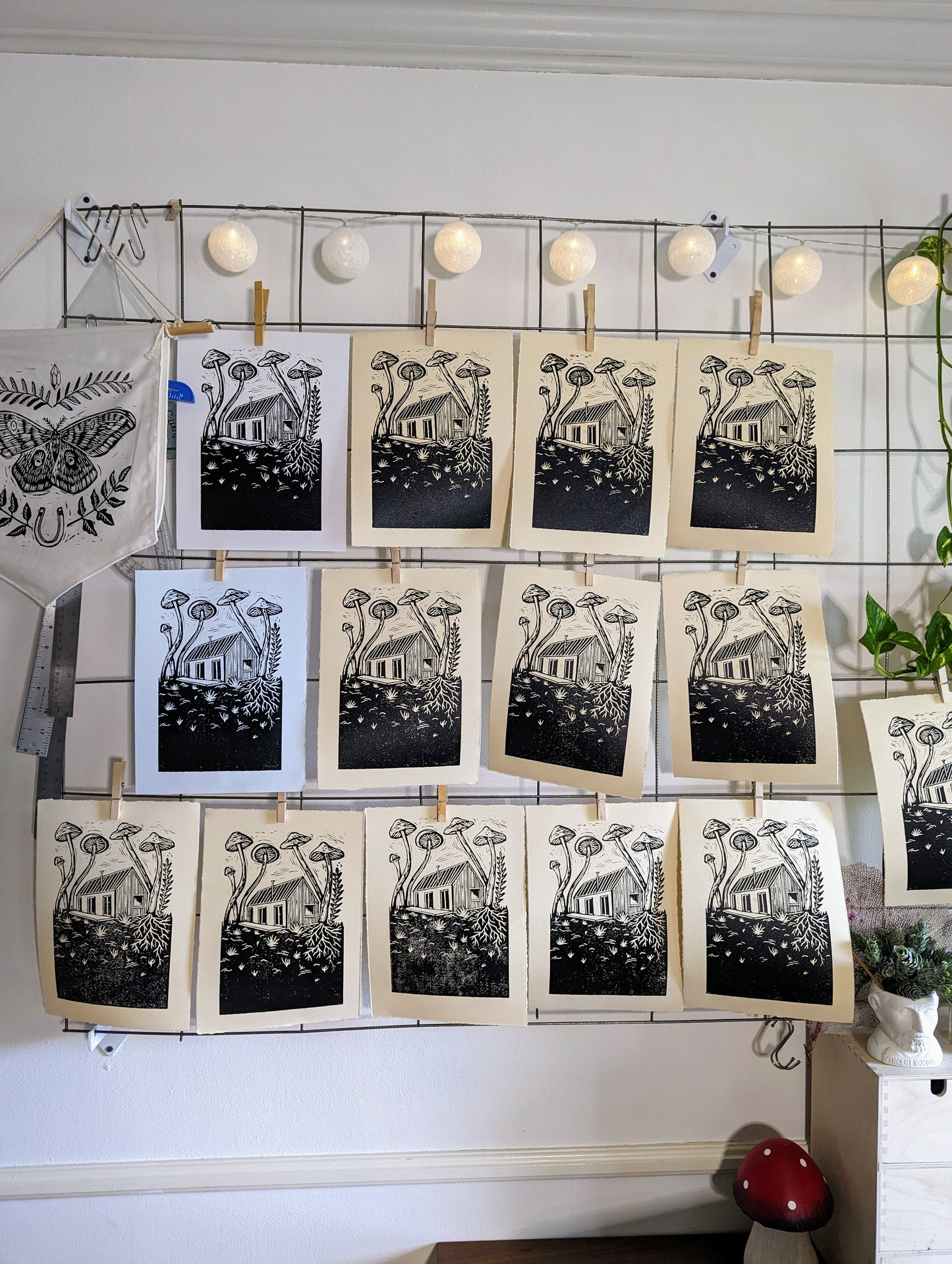 handprinted blockprint | mushroom cabin