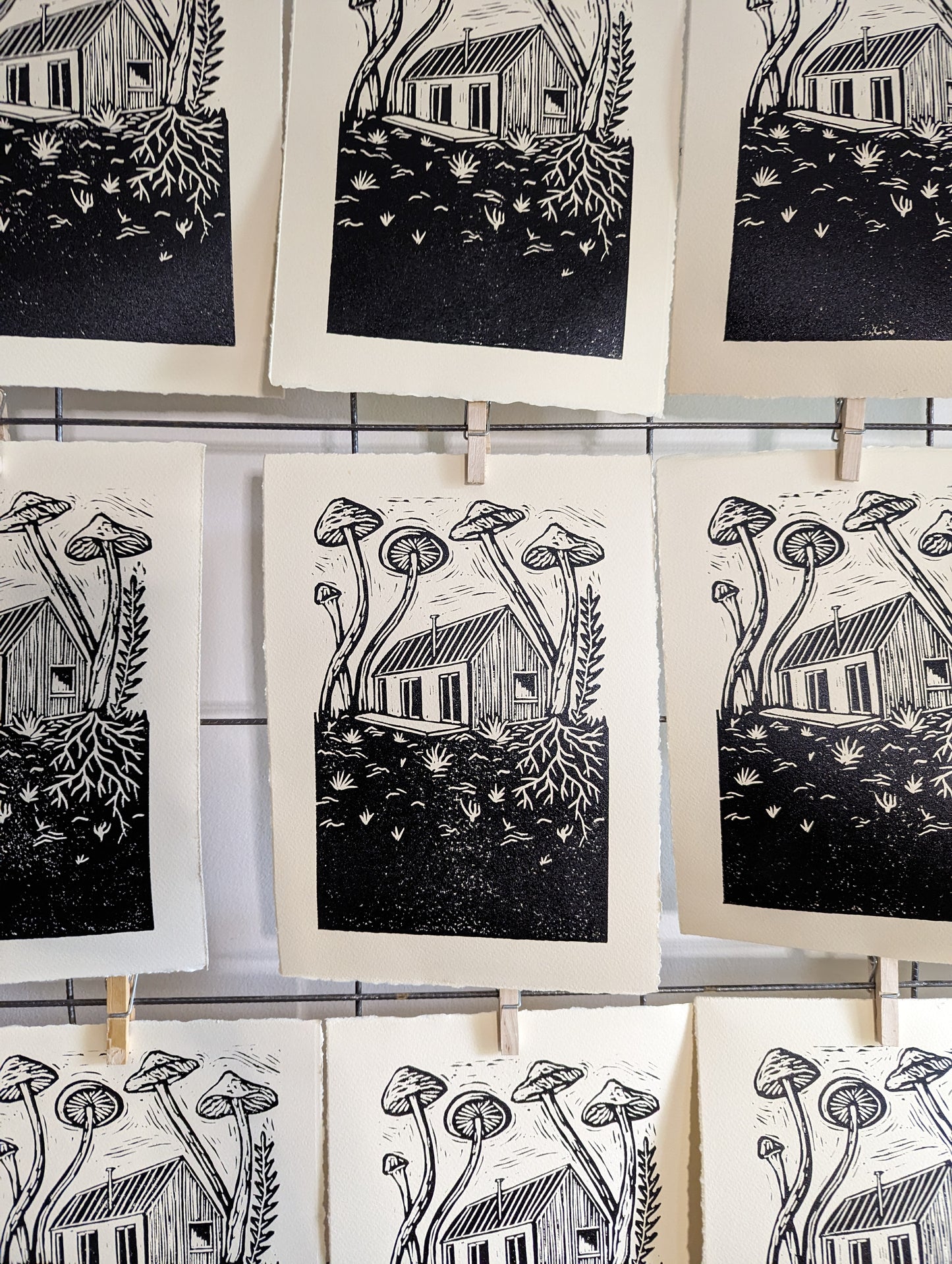 handprinted blockprint | mushroom cabin