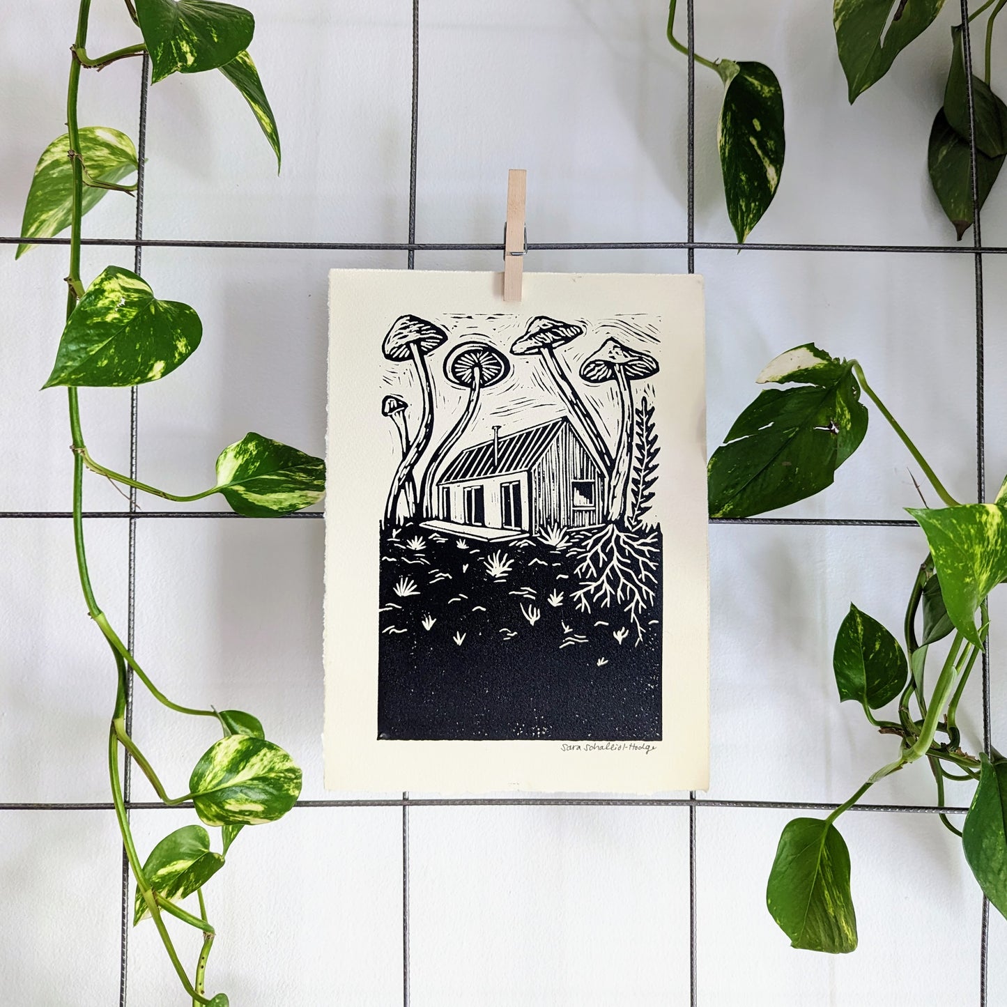 handprinted blockprint | mushroom cabin