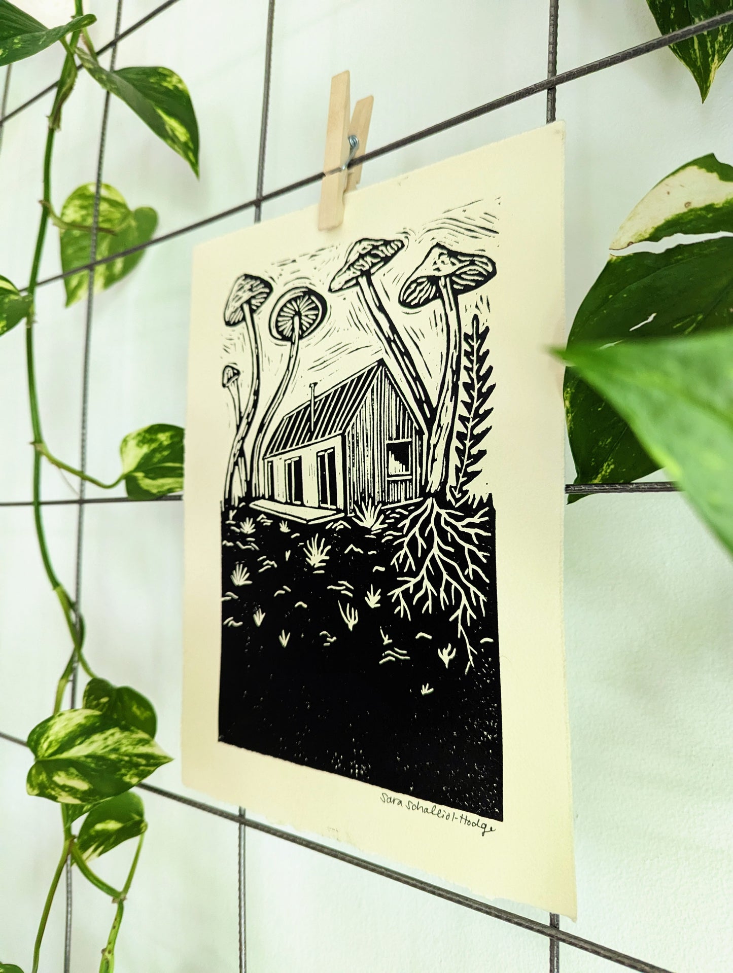 handprinted blockprint | mushroom cabin