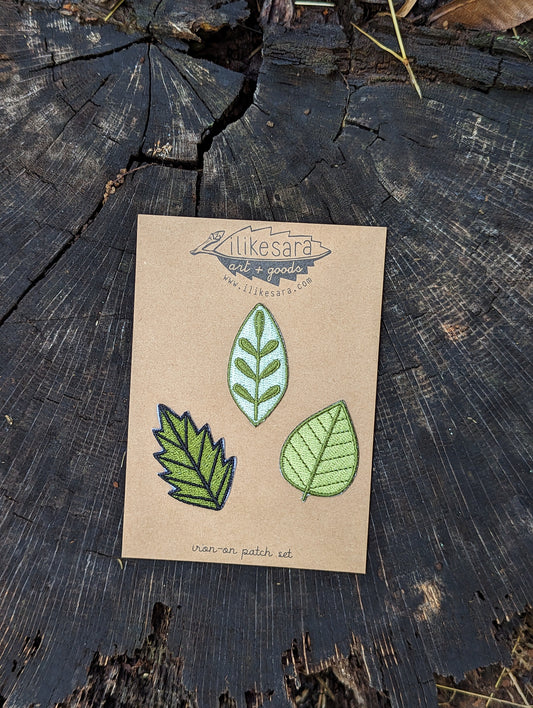 iron-on patch | leaf 3 pack - green