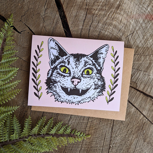 greeting card | cat with ferns - friendship Valentine
