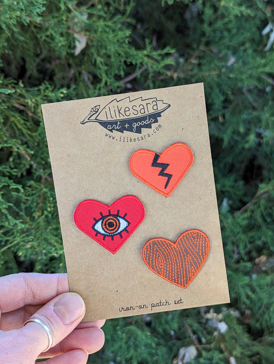 iron-on patch | heart 3-pack - red