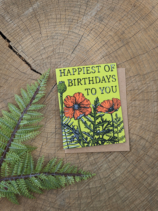 greeting card | happiest of birthdays poppies