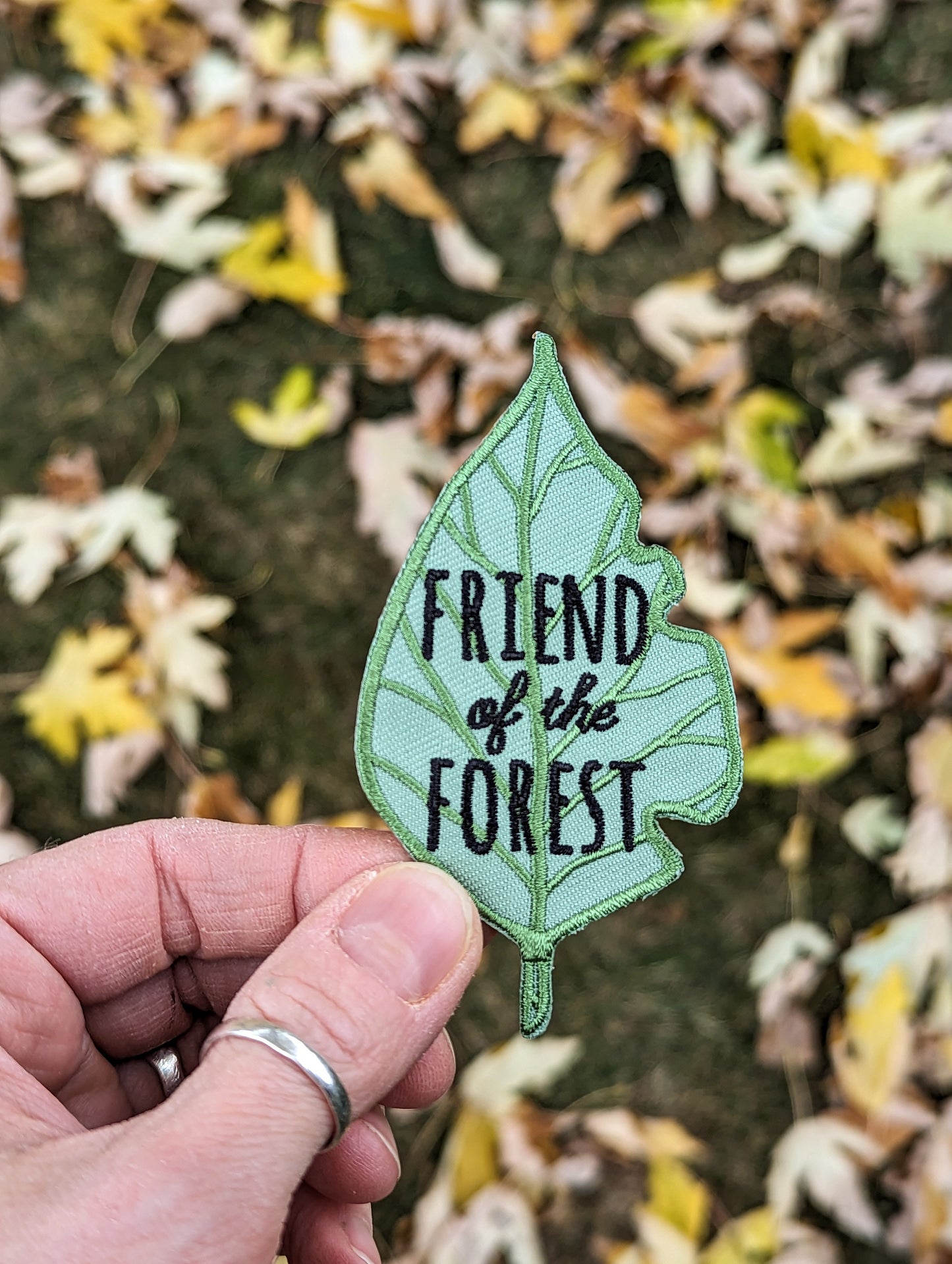 iron-on patch | friend of the forest leaf - green 1.8" x 3.5"