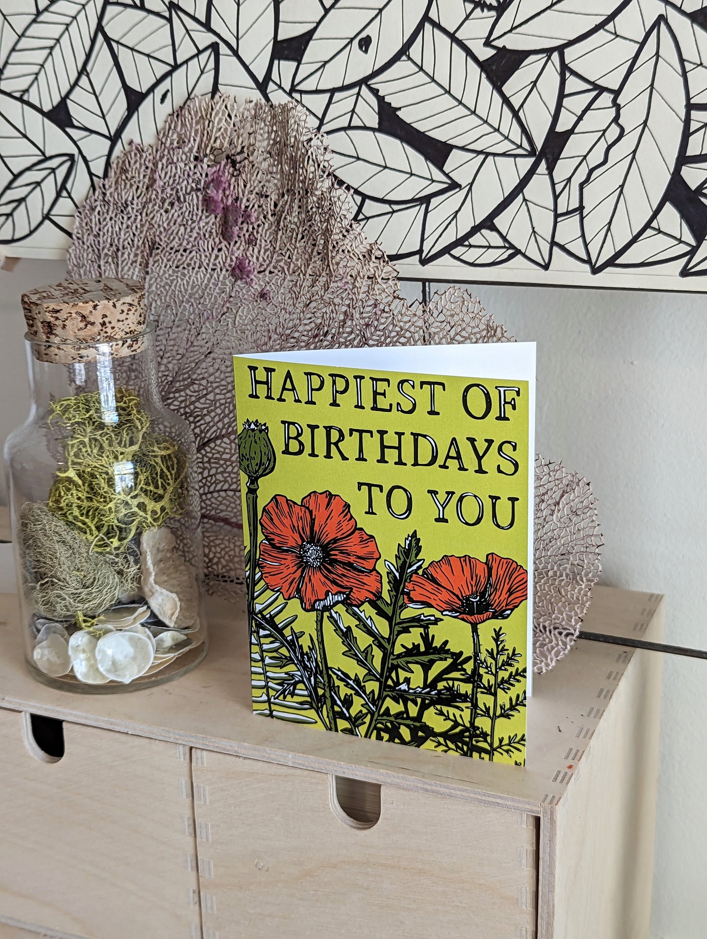 greeting card | happiest of birthdays poppies - flowers