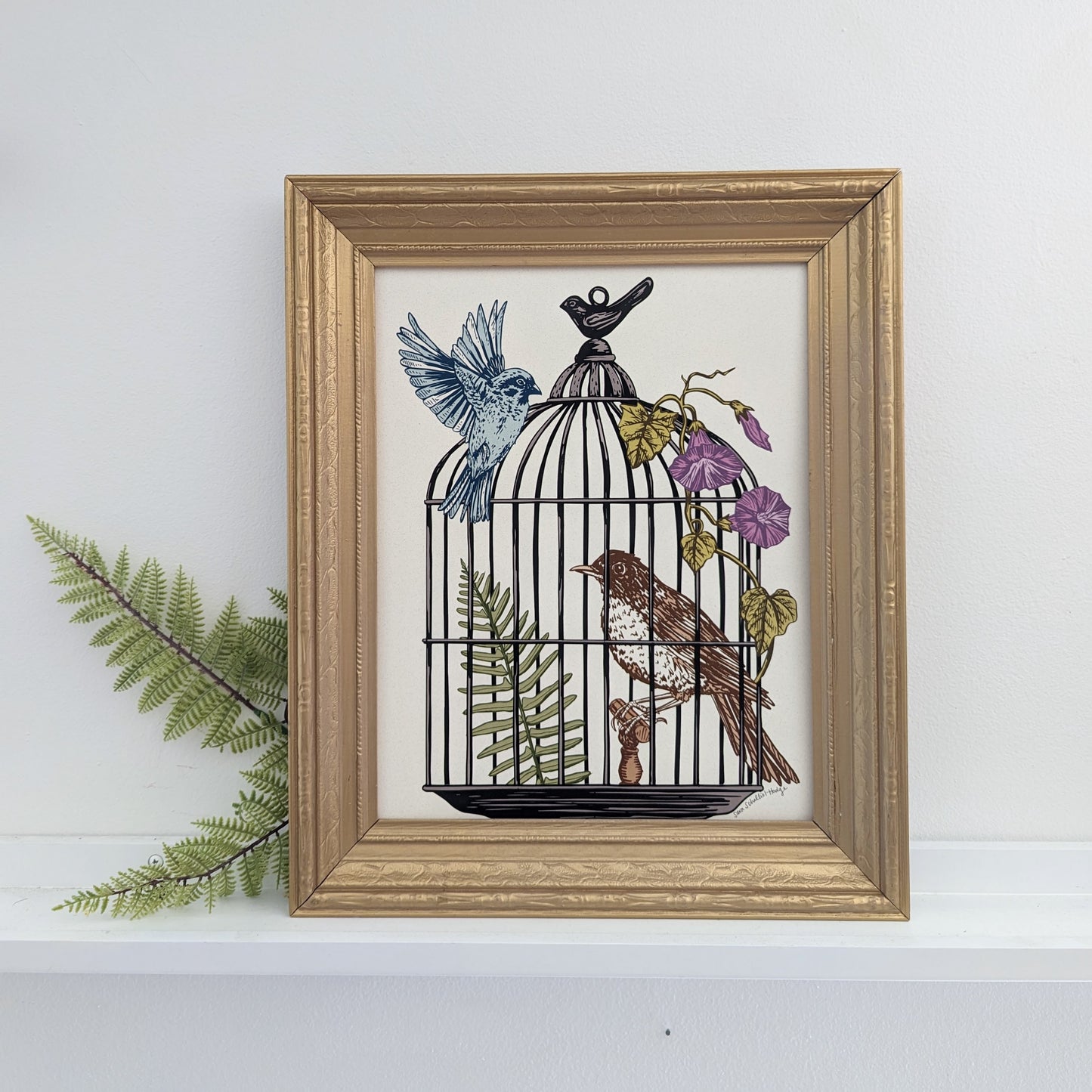 art print | caged birds 2- robin & blue bird