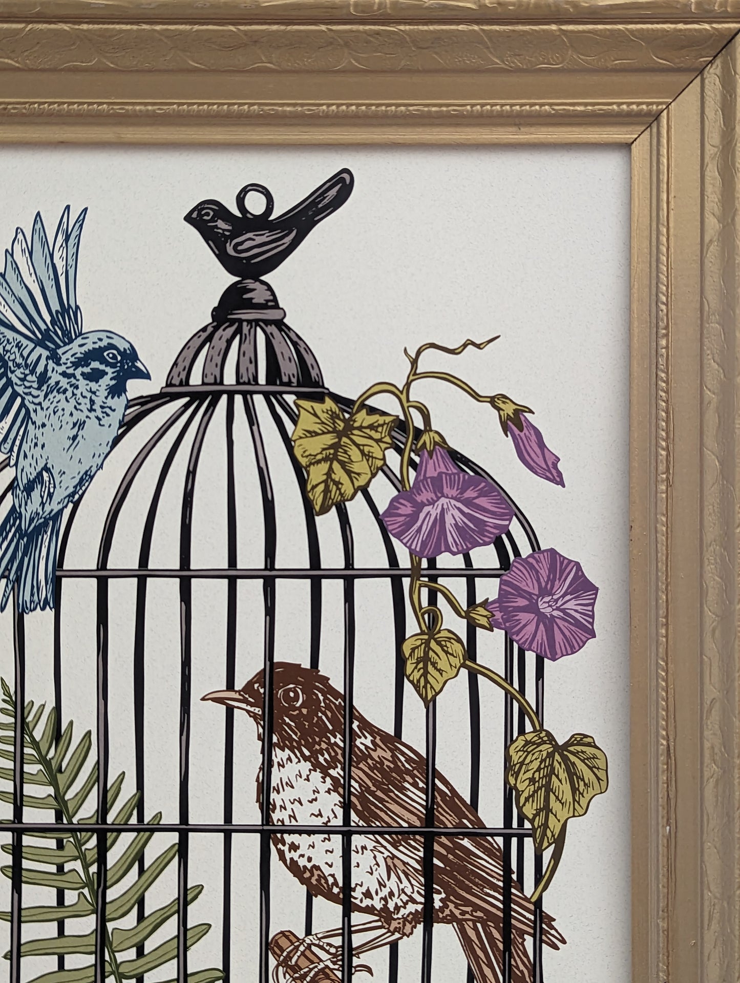 art print | caged birds 2- robin & blue bird
