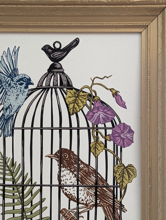art print | caged birds 2- robin & blue bird
