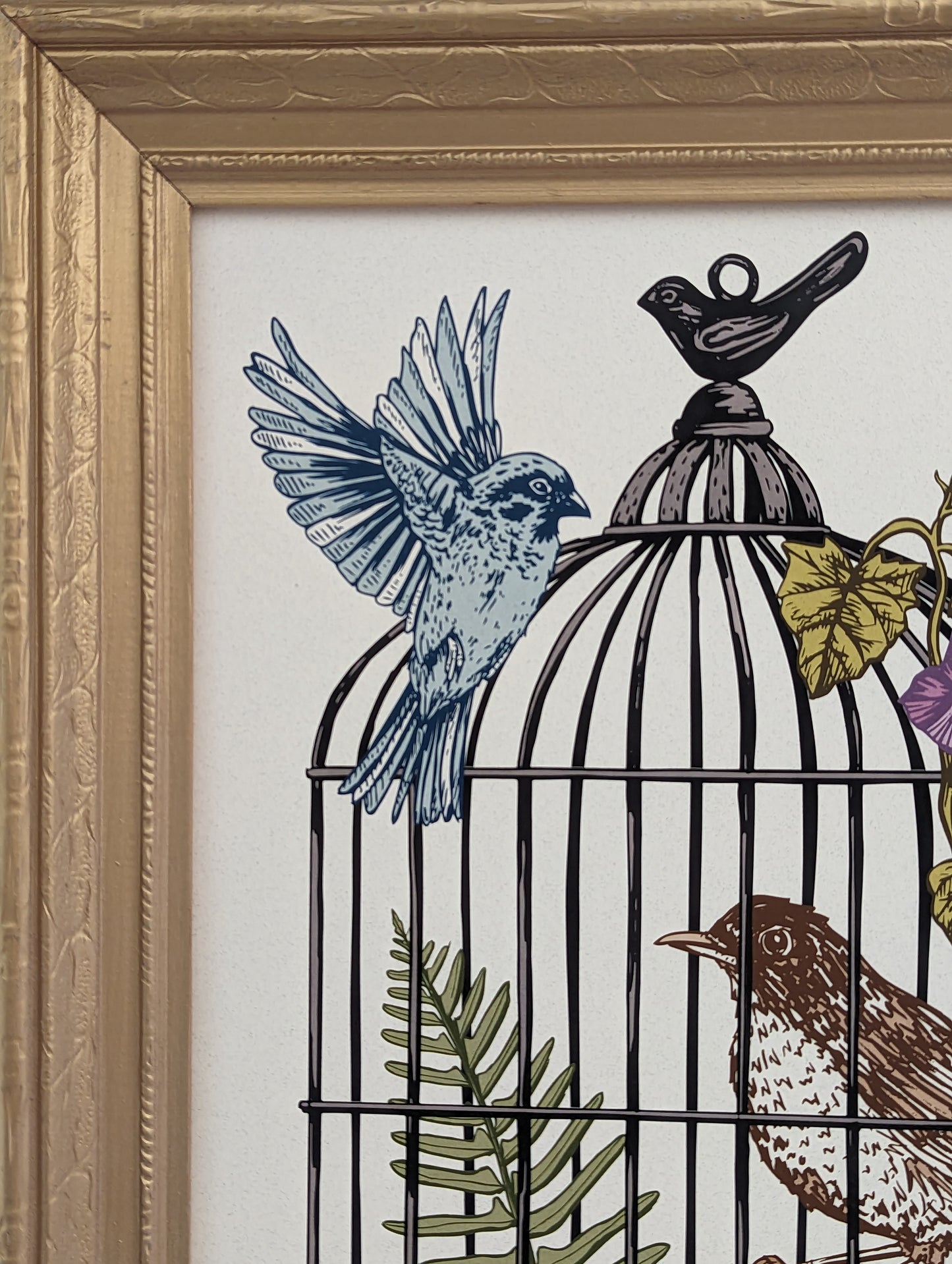art print | caged birds 2- robin & blue bird