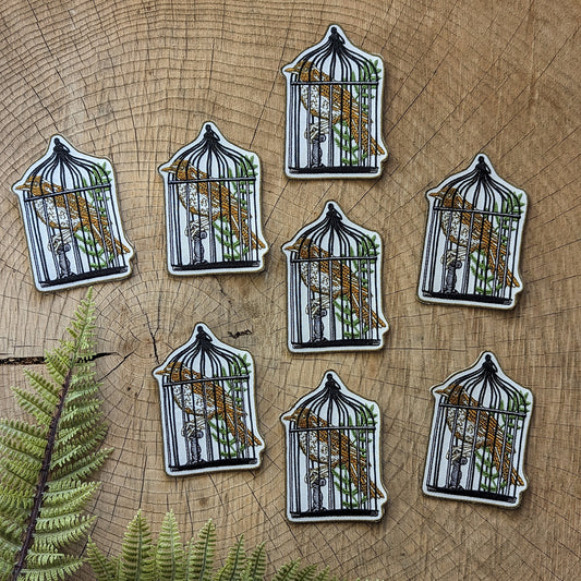 iron-on patch | caged robin bird - 2.6" x 3.7"