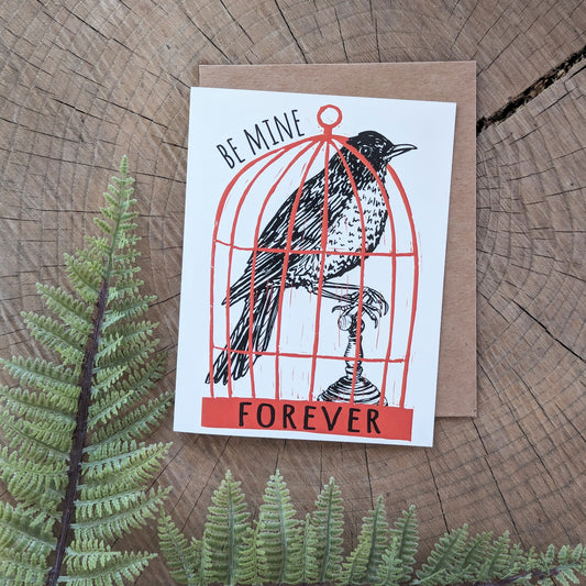 greeting card | be mine forever - love Valentine robin bird