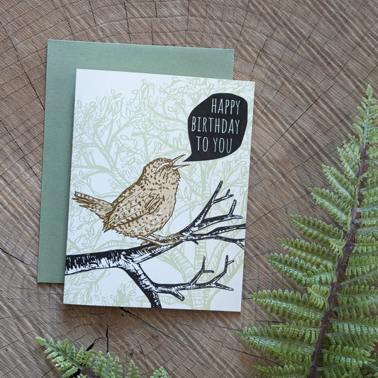 greeting card | happy birthday to you wren - bird