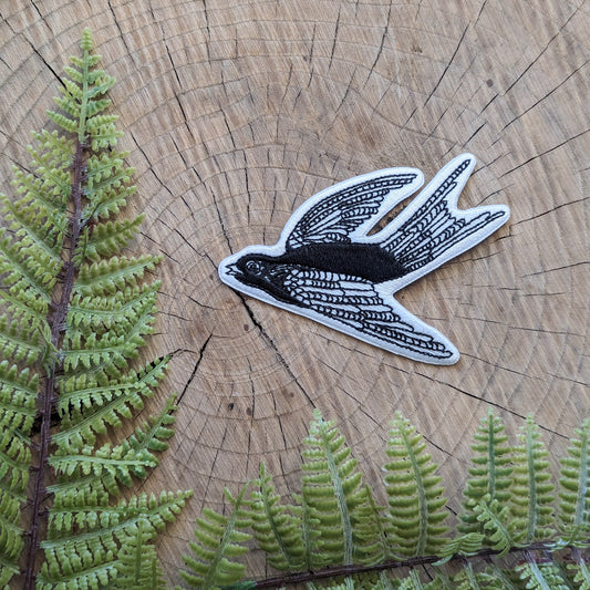 iron-on patch | flying bird - black & white 3.5" x 2.5"