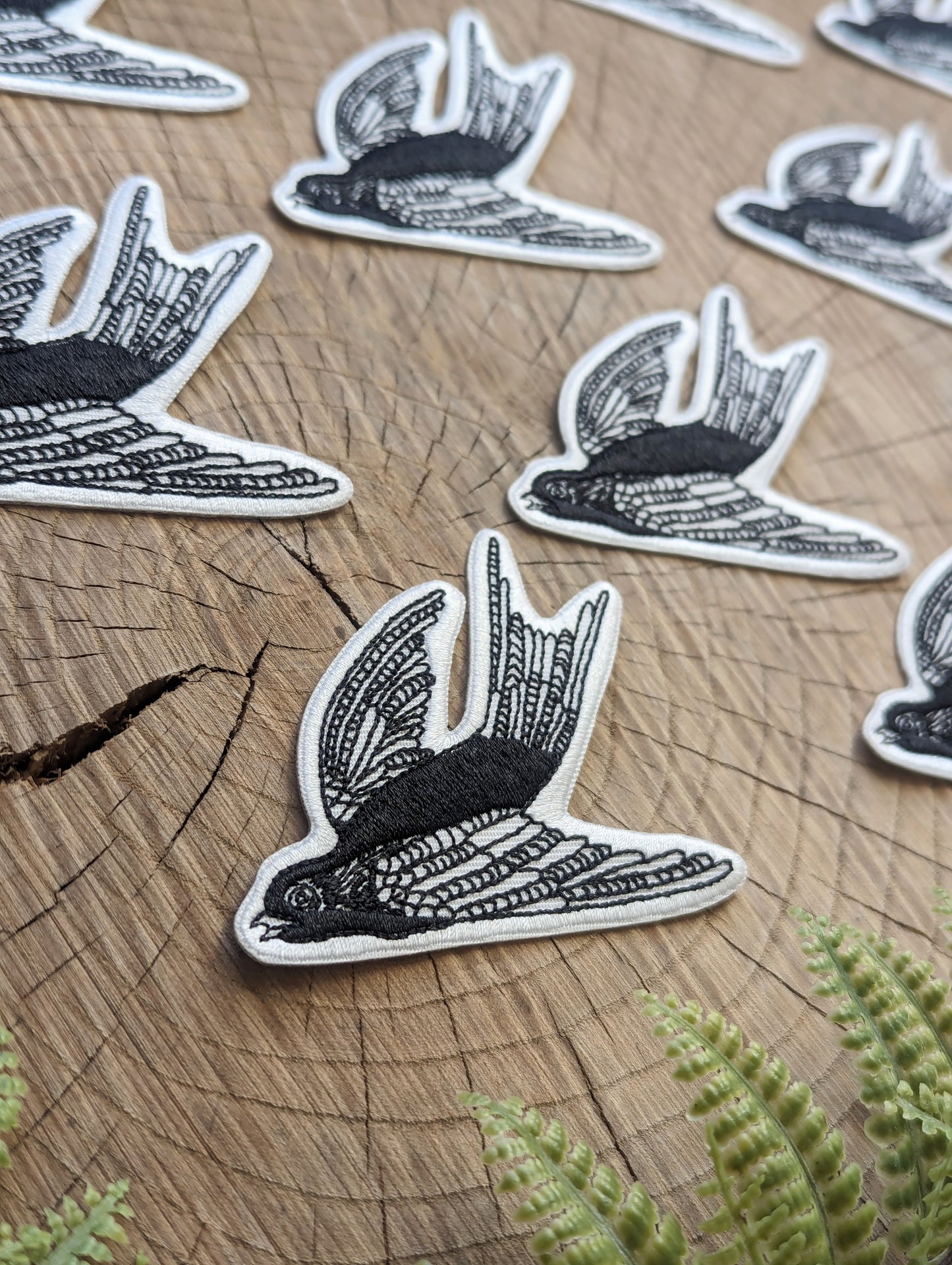 iron-on patch | flying bird - black & white 3.5" x 2.5"