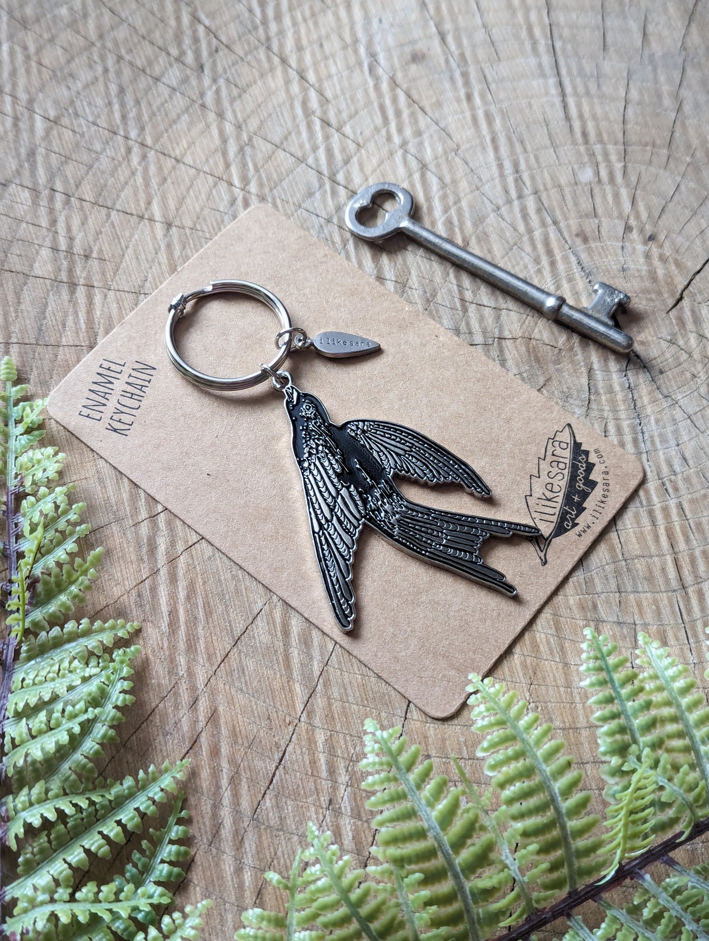 metal enamel keychain / purse charm | flying black bird
