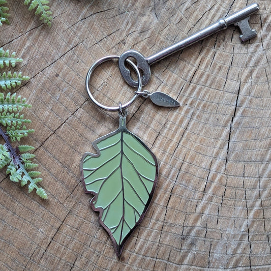 metal enamel keychain / purse charm | green leaf