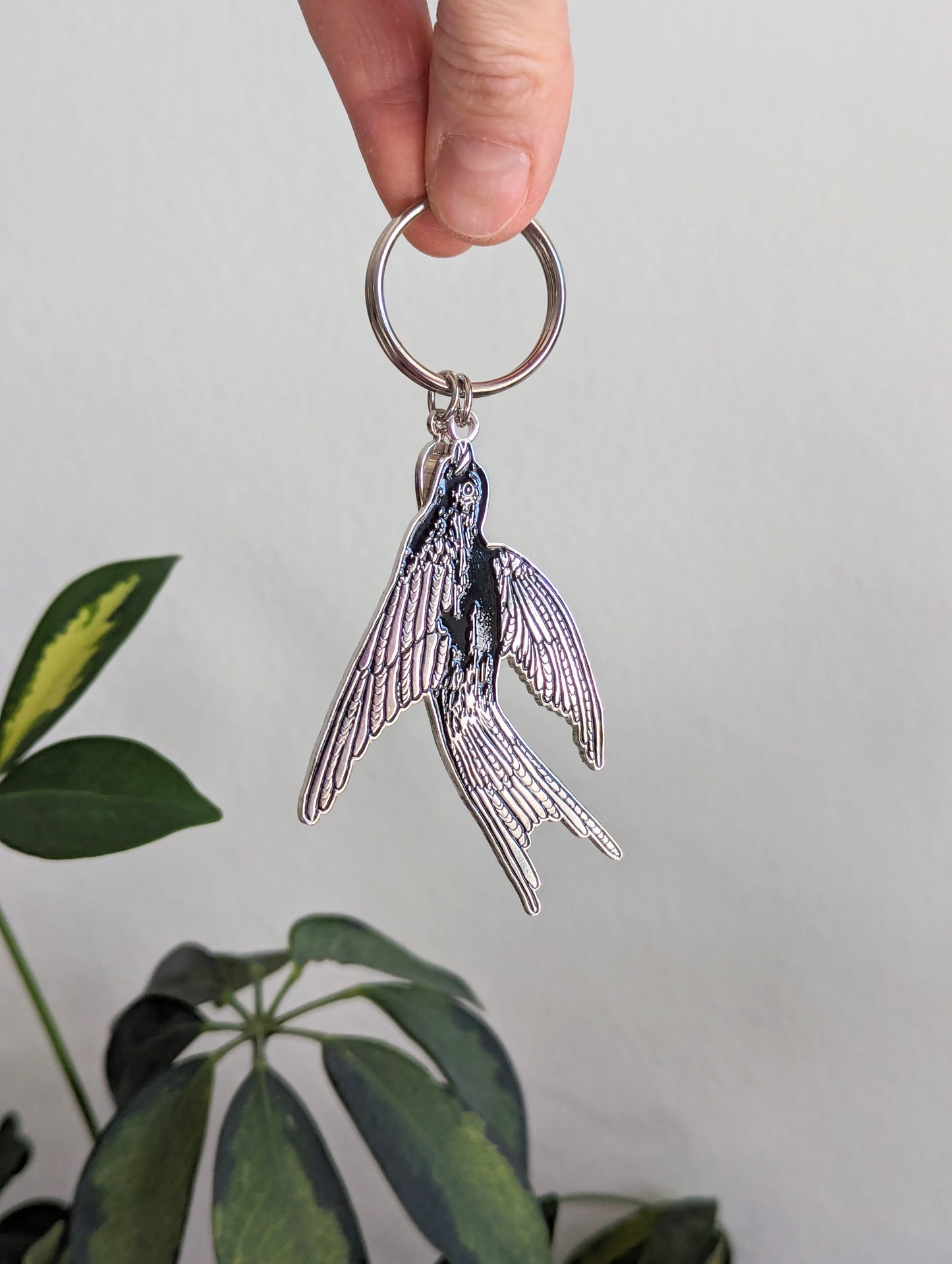 metal enamel keychain / purse charm | flying black bird