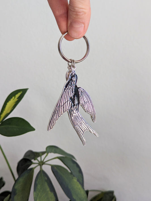metal enamel keychain / purse charm | flying black bird