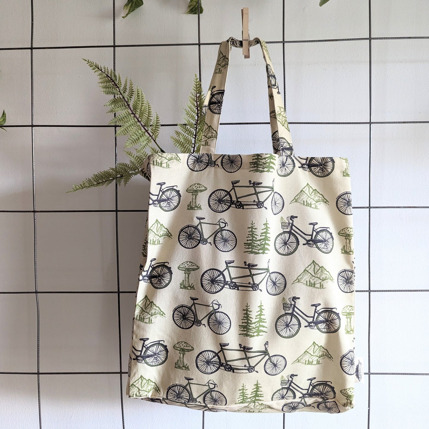 tote bag | bicycle adventure - patterned screenprinted nature tote