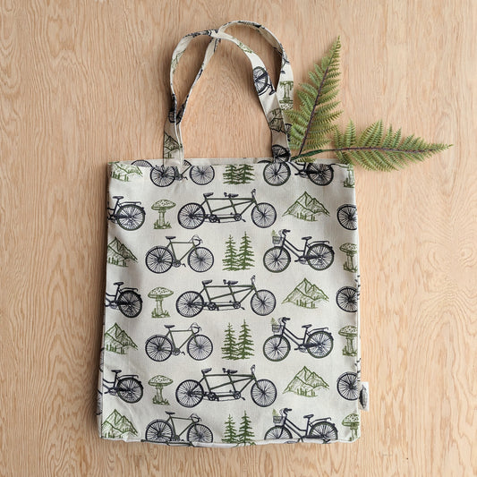 tote bag | bicycle adventure - patterned screenprinted nature tote