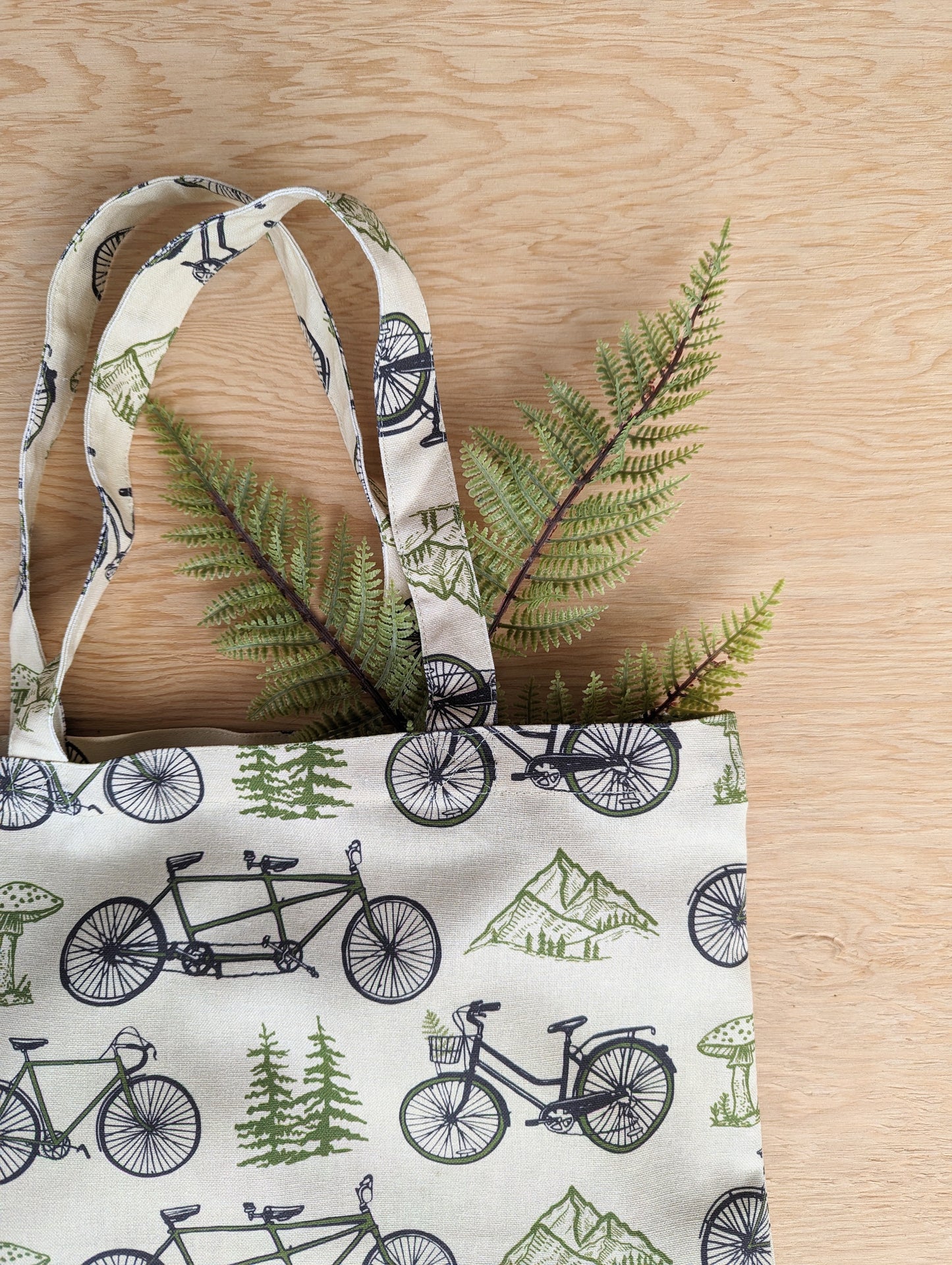 tote bag | bicycle adventure - patterned screenprinted nature tote