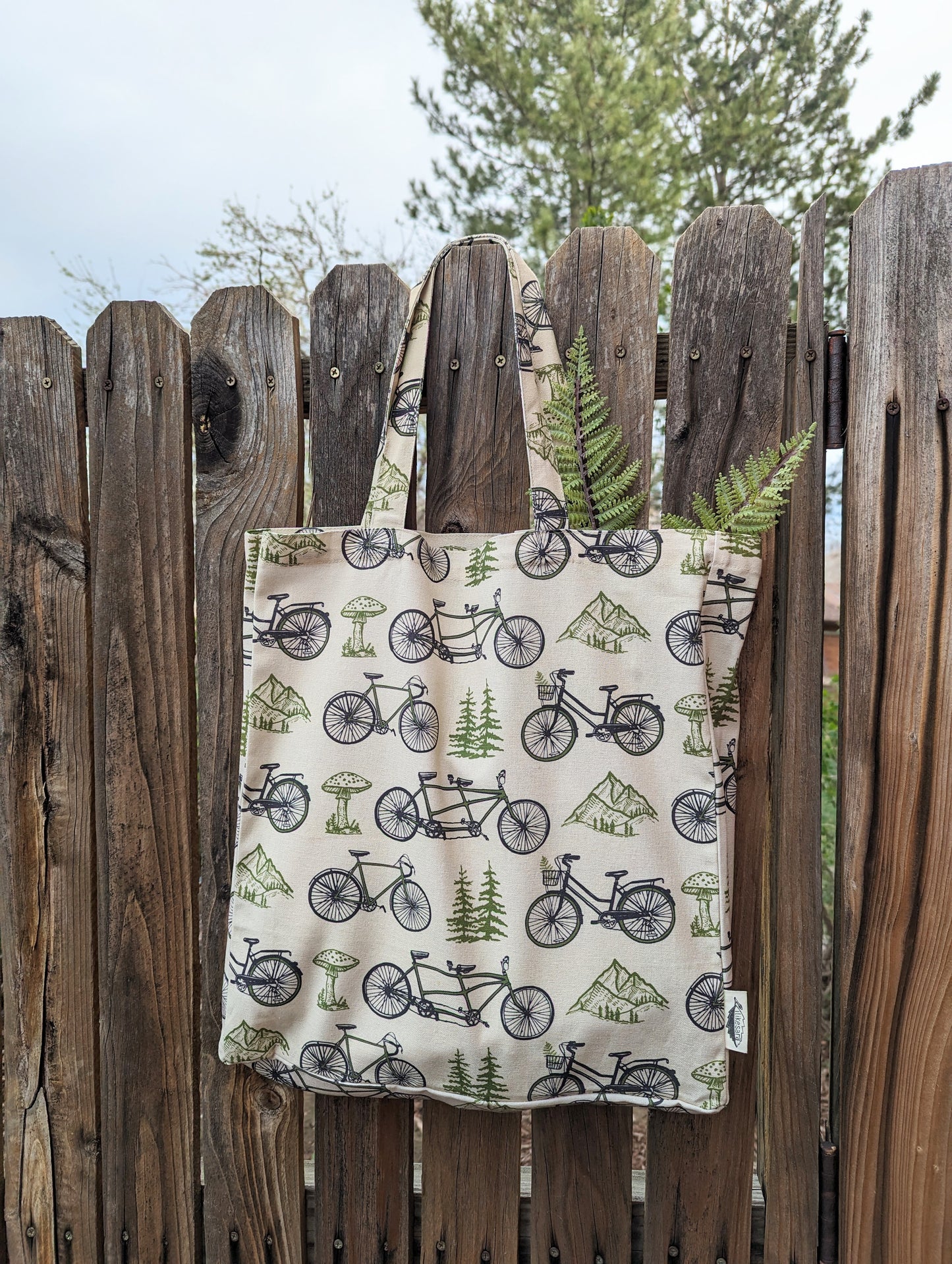 tote bag | bicycle adventure - patterned screenprinted nature tote