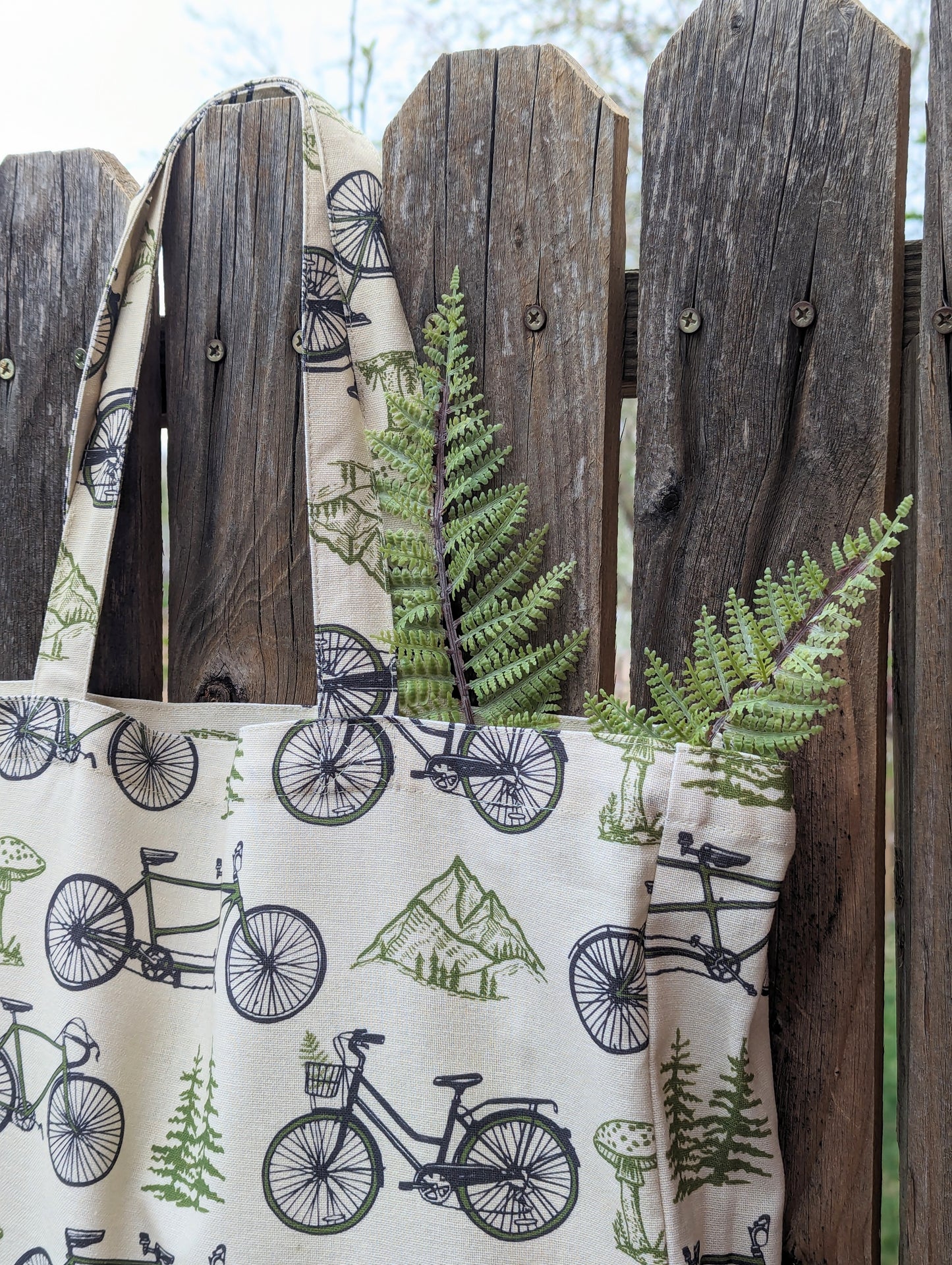 tote bag | bicycle adventure - patterned screenprinted nature tote