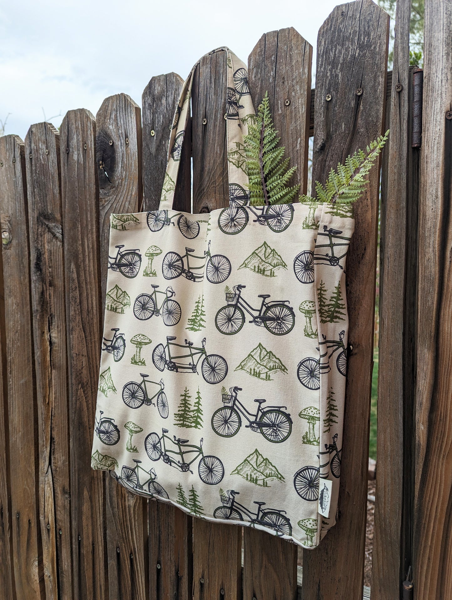 tote bag | bicycle adventure - patterned screenprinted nature tote