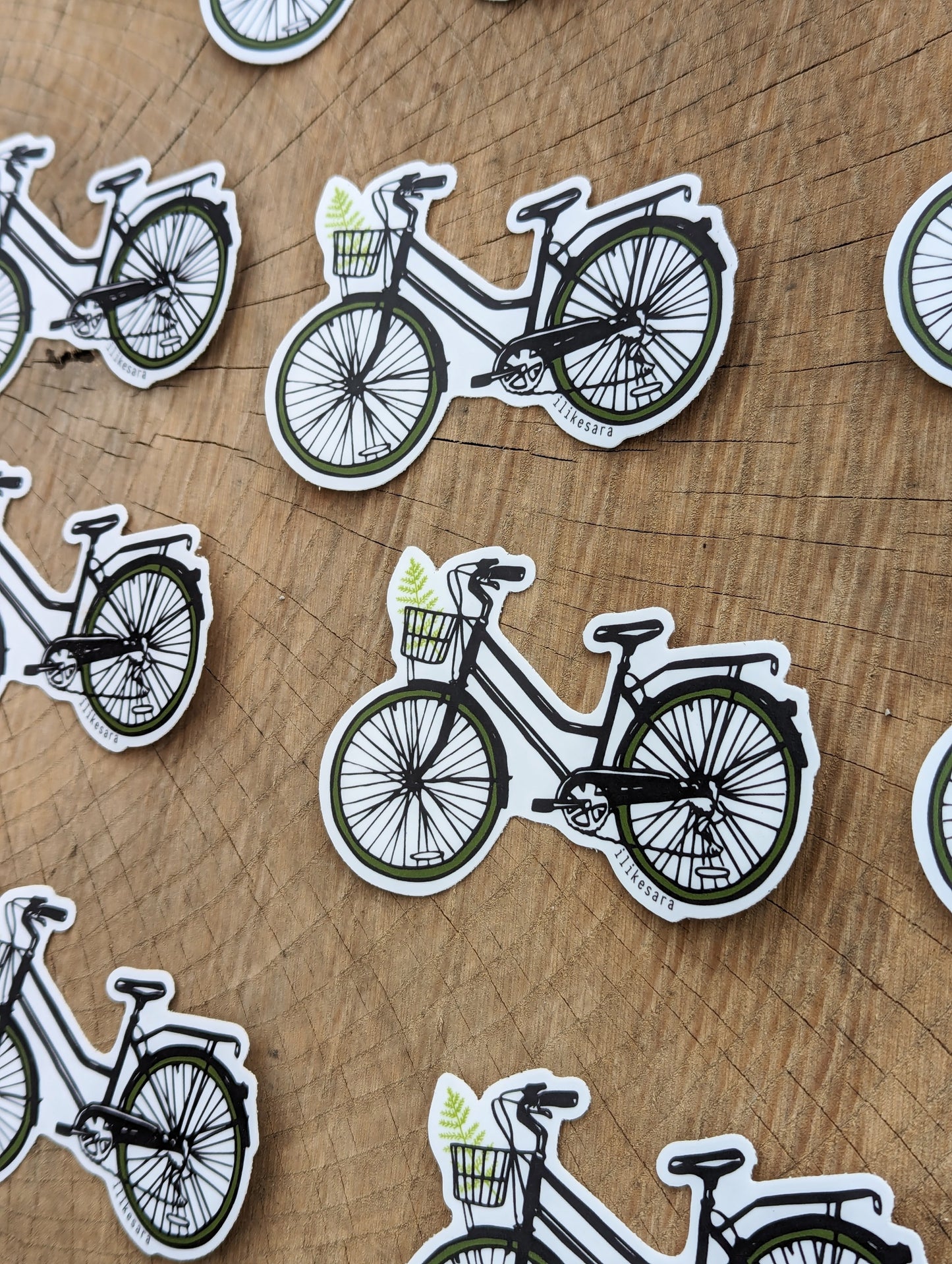 sticker | bike with fern - waterproof uv-resistant vinyl bicycle decal