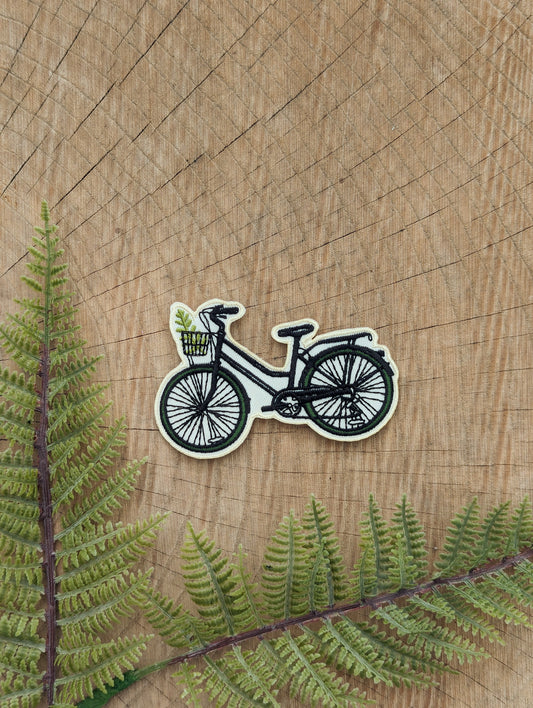iron-on patch | bike with fern - 3.5" x 2.3"