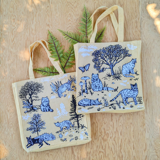 tote bag | outside cats - cream canvas screenprinted tote