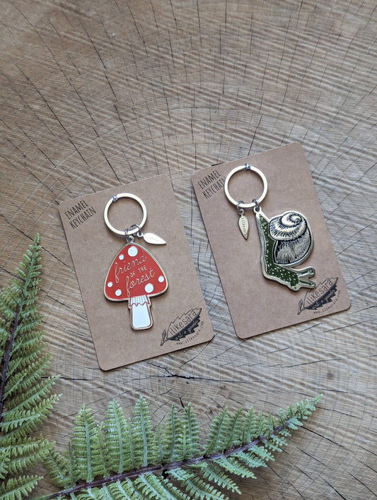 metal enamel keychain / purse charm | friend of the forest mushroom