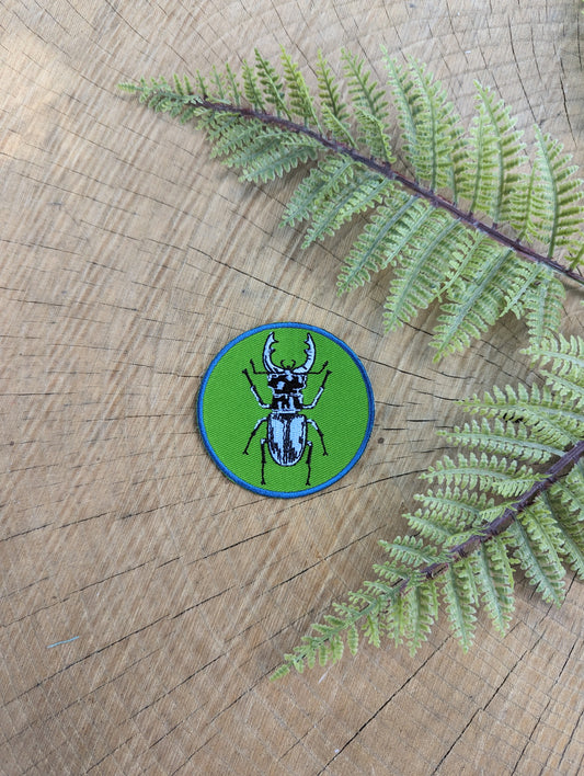 iron-on patch | stag beetle - green 2.5" round