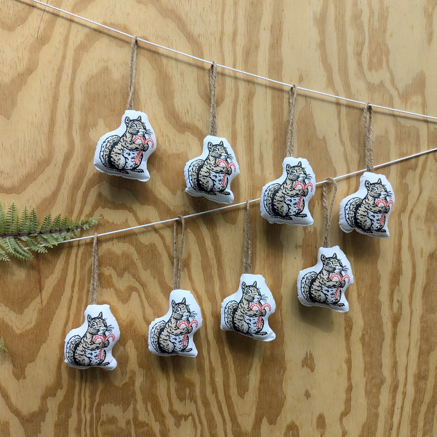 stuffed plush ornament | squirrel with candy canes - hand-screenprinted forest woodland holiday Christmas decor
