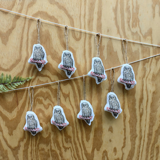 stuffed plush ornament | owl with peppermint stick - hand-screenprinted forest animal holiday Christmas decor