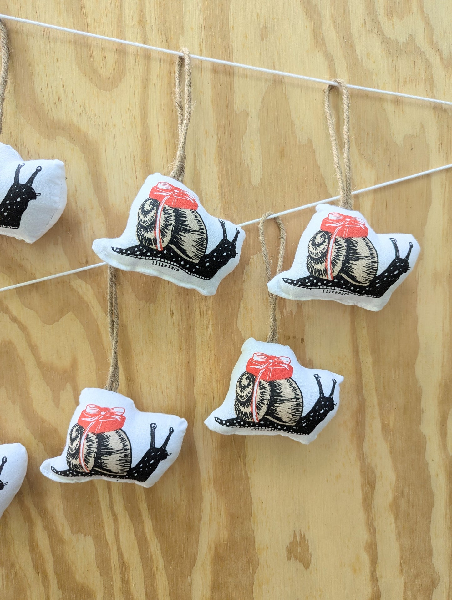 stuffed plush ornament | gift snail - hand-screenprinted insect bug holiday Christmas decor