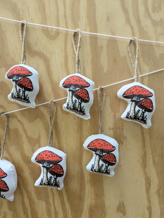stuffed plush ornament | mushroom - hand-screenprinted forest holiday Christmas decor