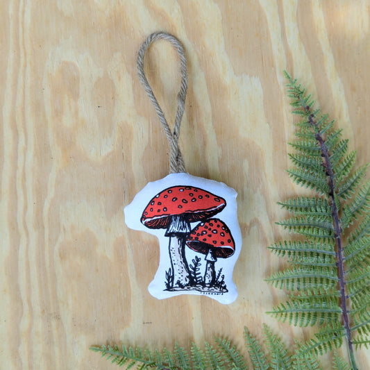 stuffed plush ornament | mushroom - hand-screenprinted forest holiday Christmas decor