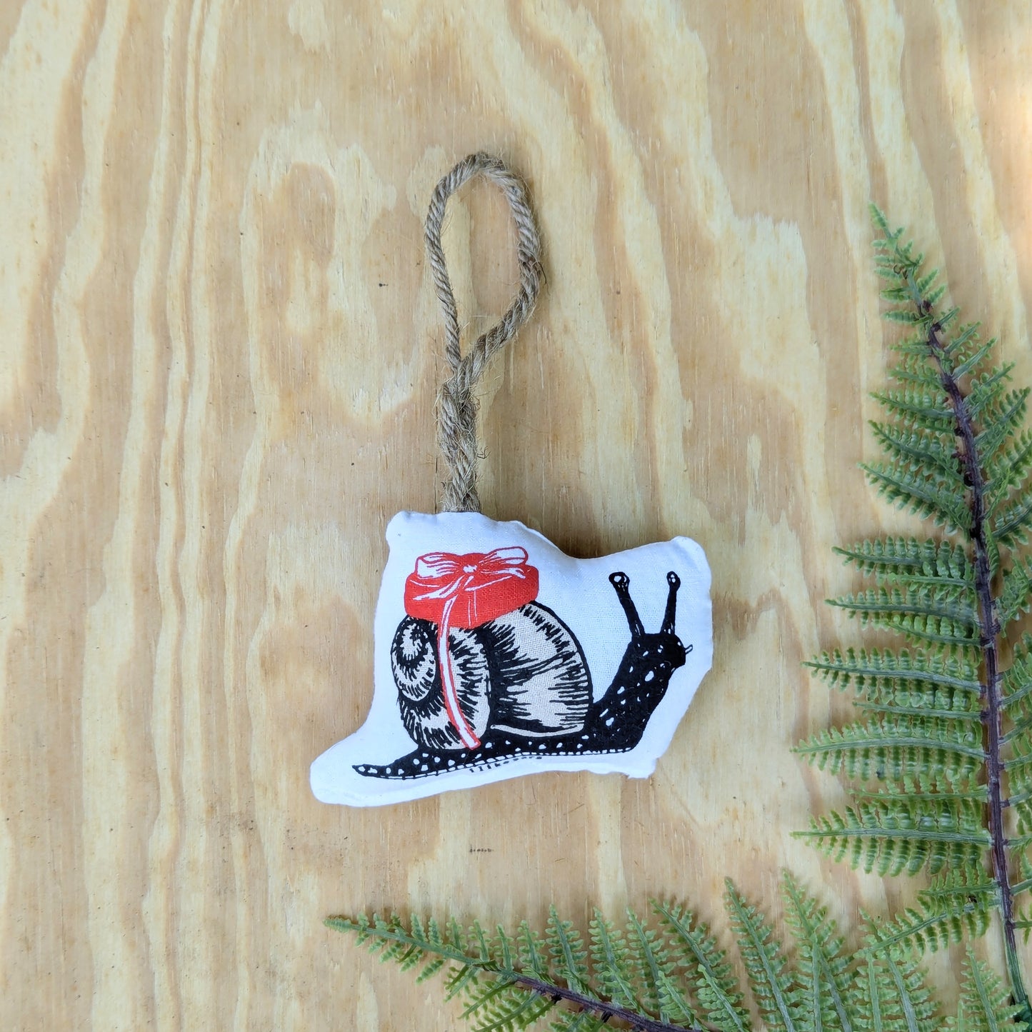 stuffed plush ornament | gift snail - hand-screenprinted insect bug holiday Christmas decor