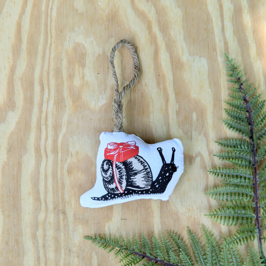stuffed plush ornament | gift snail - hand-screenprinted insect bug holiday Christmas decor