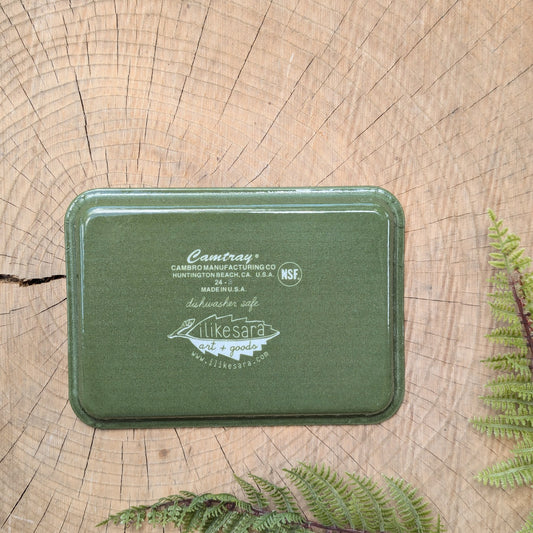 fiberglass tray | bicycle adventure - green bike pattern 7" x 5" dishwasher safe