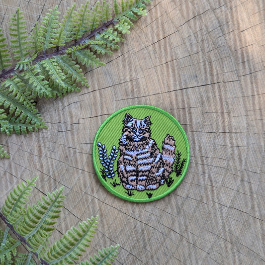iron-on patch | outside cat - green 2.5" round