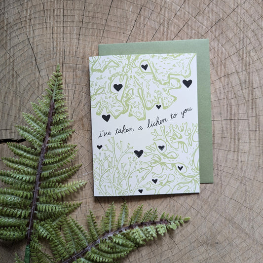greeting card | i've taken a lichen to you - friendship love moss