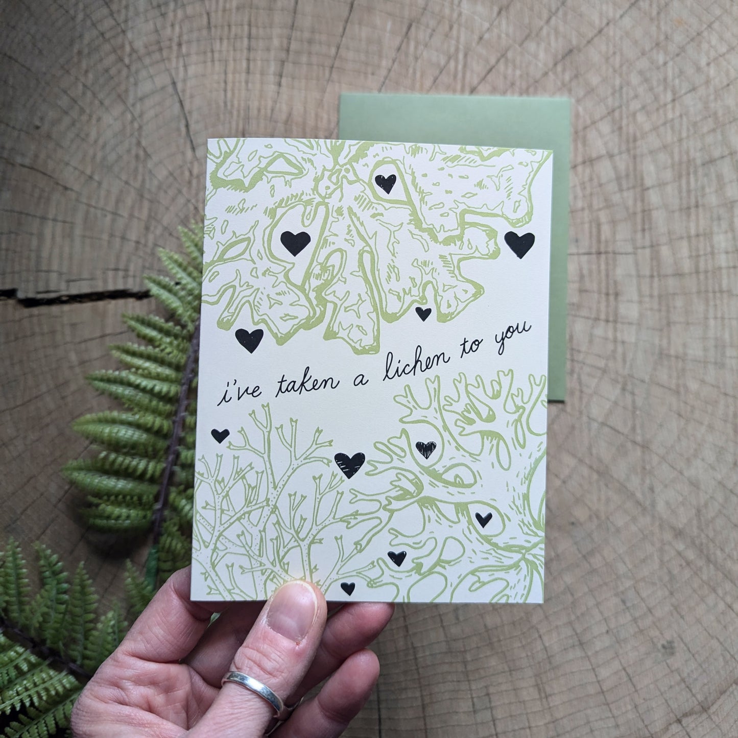 greeting card | i've taken a lichen to you - friendship love moss