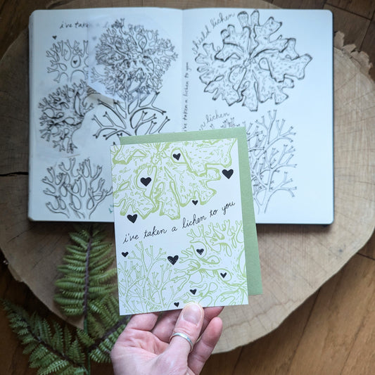 greeting card | i've taken a lichen to you - friendship love moss